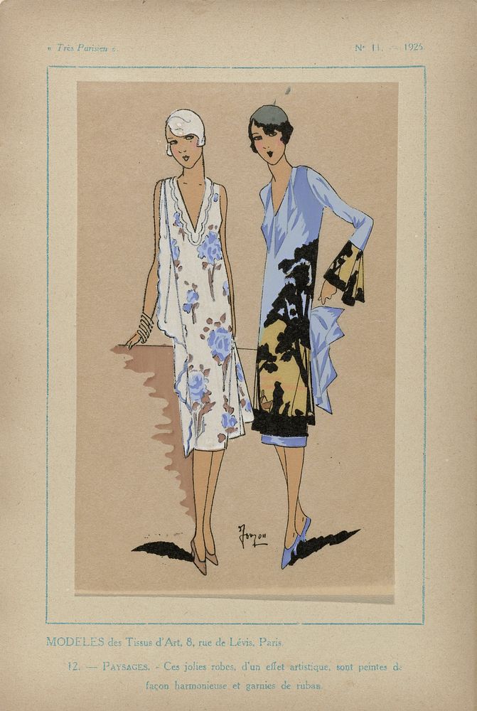 Très Parisien, 1925, No. 11, Pl. 12: MODELES des Tissus d'Art - PAYSAGES (1925) by G P Joumard and G P Joumard