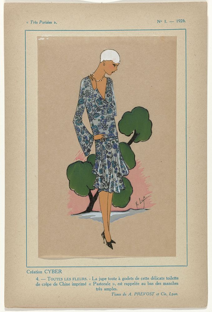 Très Parisien, 1926, No.  1, Pl. 4: Création CYBER - TOUTES LES FLEURS (1926) by G P Joumard
