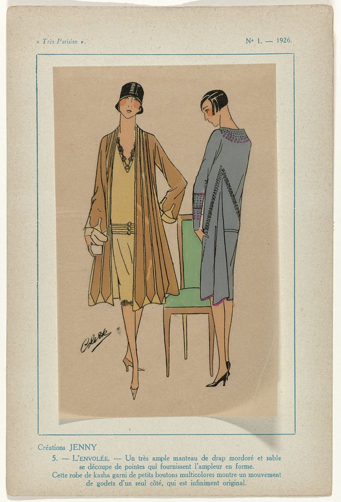 Très Parisien, 1926, No.  1, Pl. 5: Créations JENNY   - L'ENVOLÉE (1926) by G P Joumard