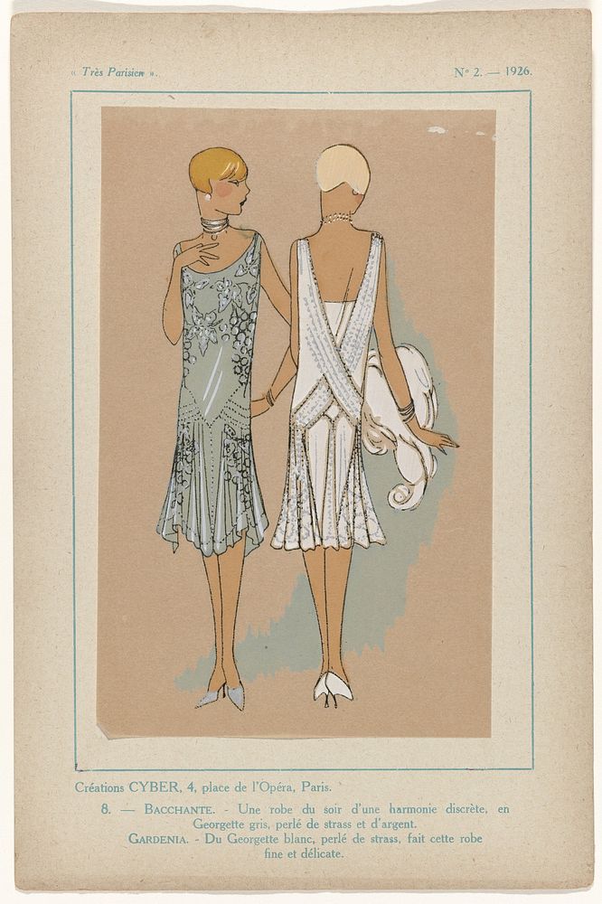 Très Parisien, 1926, No.  2, Pl. 8: Créations CYBER - BACCHANTE (1926) by G P Joumard