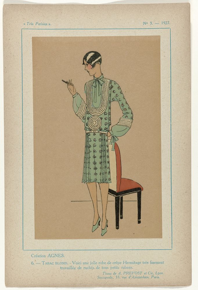 Très Parisien, 1927 No. 3, Pl. 6: Création AGNES - TABAC BLOND (1927) by G P Joumard