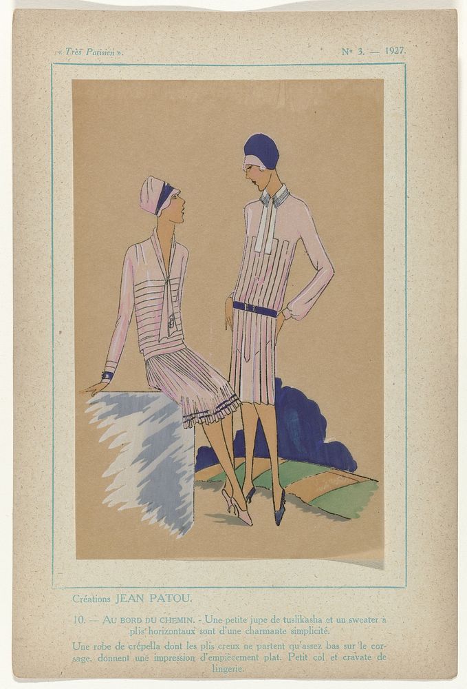 Très Parisien, 1927, No. 3, Pl. 10: Créations JEAN PATOU - AU BORD DU CHEMIN (1927) by G P Joumard