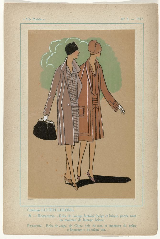 Très Parisien, 1927, No. 3, Pl. 18:  Créations LUCIEN LELONG - ROSSIGNOL (1927) by G P Joumard