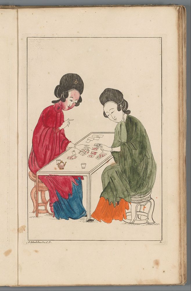 Twee Chinese vrouwen spelen een kaartspel (1727 - 1775) by Pieter Schenk II, anonymous and Pieter Schenk II