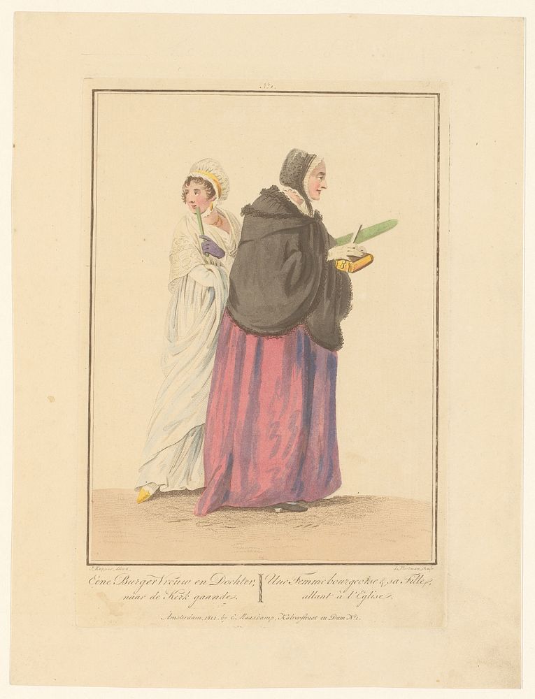 Moeder en dochter op weg naar de kerk (1811) by Ludwig Gottlieb Portman, Jacques Kuyper and Evert Maaskamp