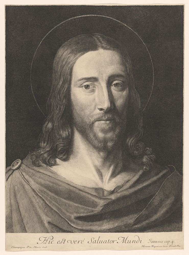 Christus als Salvator Mundi (c. 1640 - c. 1650) by Jean Morin, Philippe de Champaigne, Herman Weyen and Franse kroon