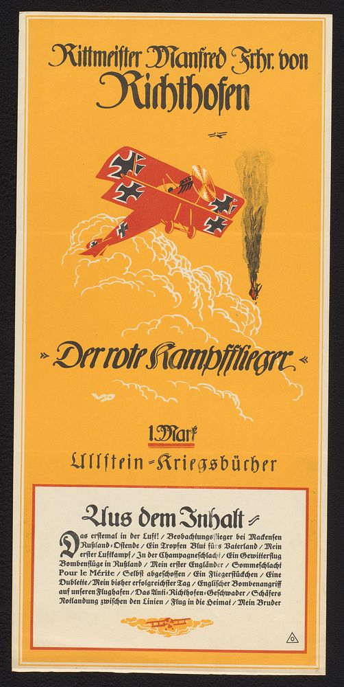 Reclamebiljet voor: Manfred Freiherr von Richthofen, Der rote Kampfflieger, 1917 (1917) by anonymous and Ullstein