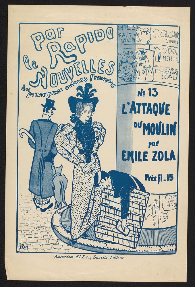 Reclamebiljet voor een uitgave van 'l'Attaque du moulin' door Émile Zola (c. 1920) by Jacques Zon and E L E van Dantzig