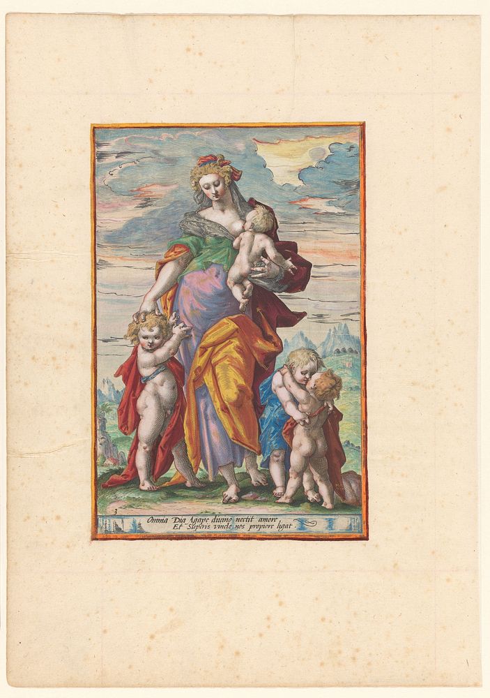 Naastenliefde (Caritas) (1598) by Jacob Matham, Hendrick Goltzius, Hendrick Goltzius and Monogrammist MÖ