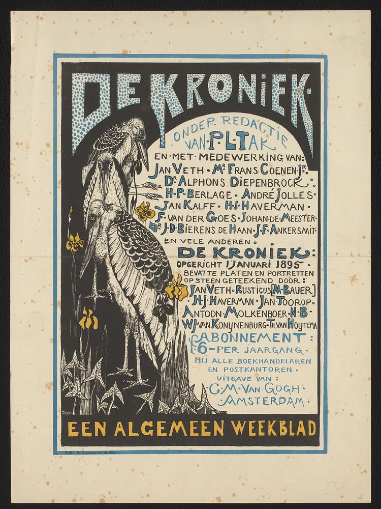 Affiche ter aankondiging van het tijdschrift 'De kroniek' (before 1895) by Theo van Hoytema, Samuel Lankhout and Cornelis…