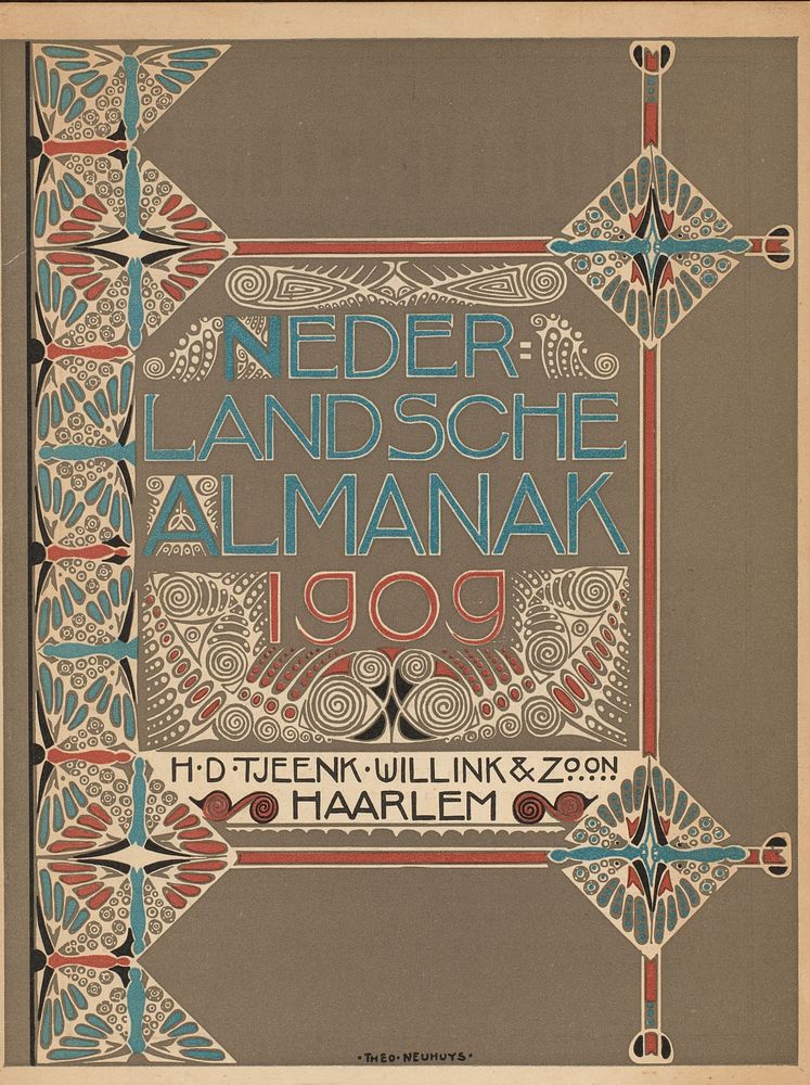 Omslag van 'Nederlandsche Almanak 1909' (in or before 1909) by Theo Neuhuys and H D Tjeenk Willink and Zoon