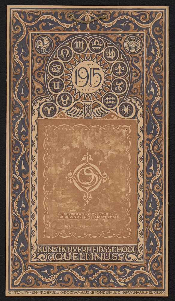 Kalenderschild van de kalender voor 1915 van Kunstnijverheidsschool Quellinus (1914) by Antoon Lüske, Antoon Lüske, Jan…