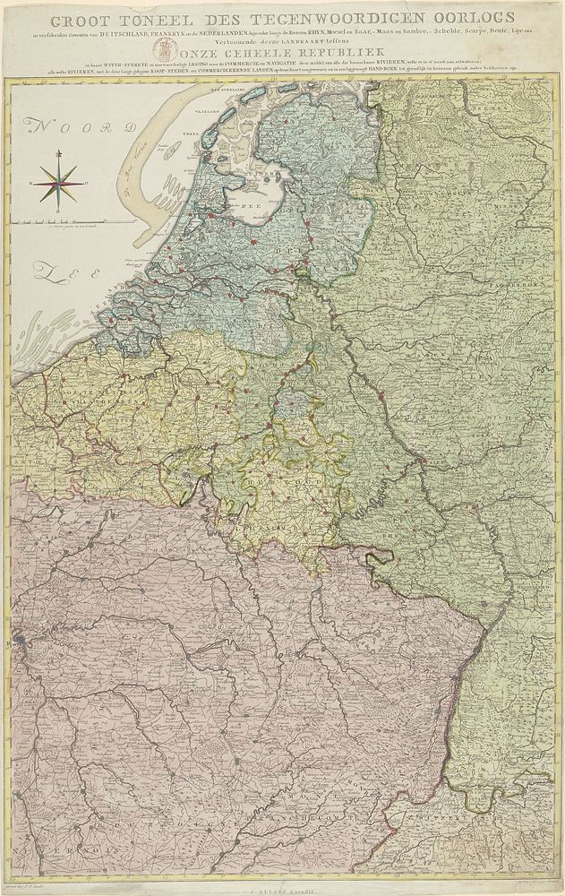 Kaart van het oorlogstoneel in Nederland en omringende landen, ca. 1794 (1793 - 1795) by Cornelis van Baarsel, J C Roeder…