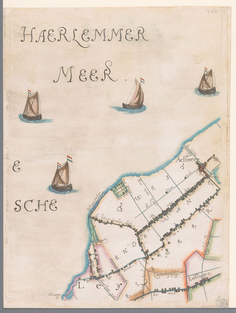 Deel van een kaart van het Hoogheemraadschap van Rijnland, met het Haarlemmermeer en Aalsmeer (1615) by Floris Balthasarsz…