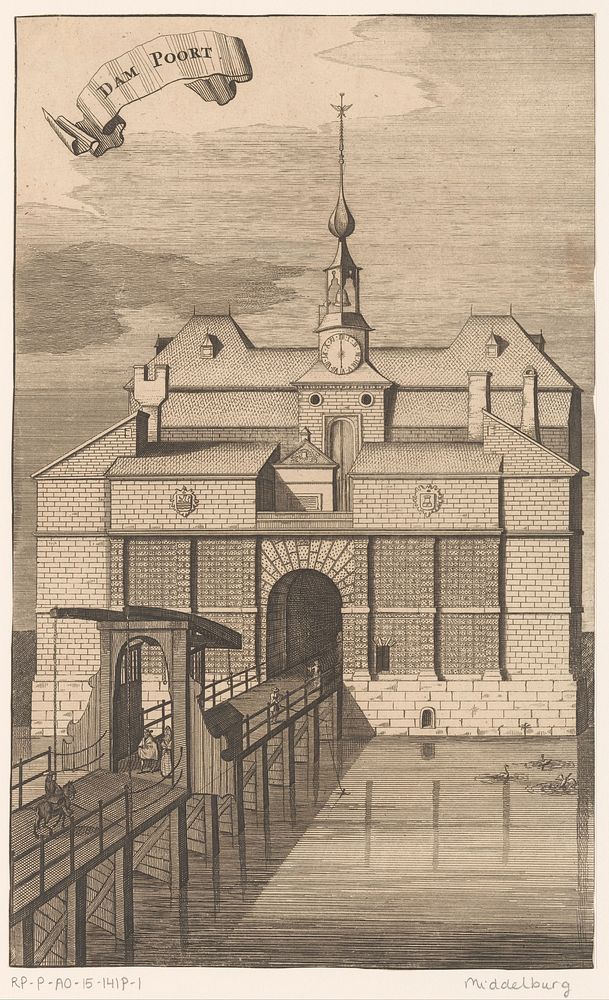 Gezicht op de Dampoort te Middelburg (1696) by anonymous, Johannes Meertens and Abraham van Someren
