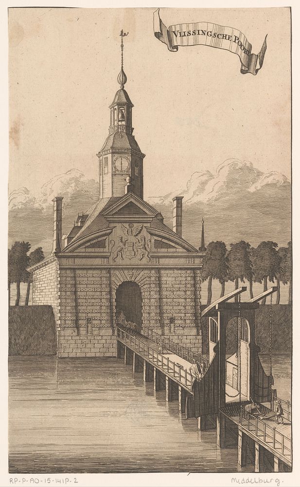 Gezicht op de Vlissingse Poort te Middelburg (1696) by anonymous, Johannes Meertens and Abraham van Someren