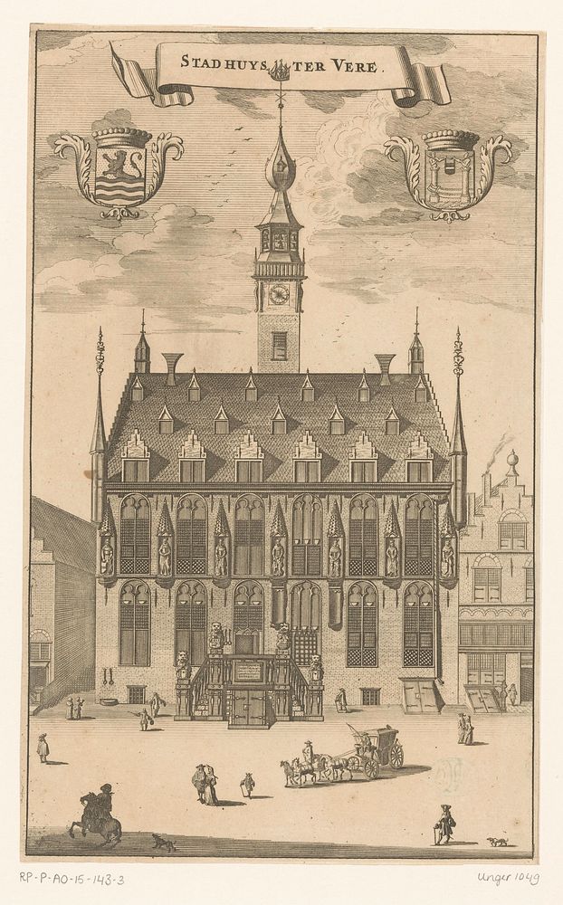 Gezicht op het stadhuis van Veere (1696) by anonymous, Johannes Meertens and Abraham van Someren