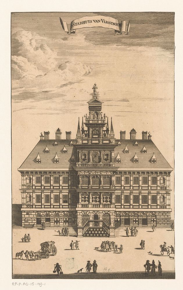 Gezicht op het Oude Stadhuis te Vlissingen (1696) by anonymous, Johannes Meertens and Abraham van Someren