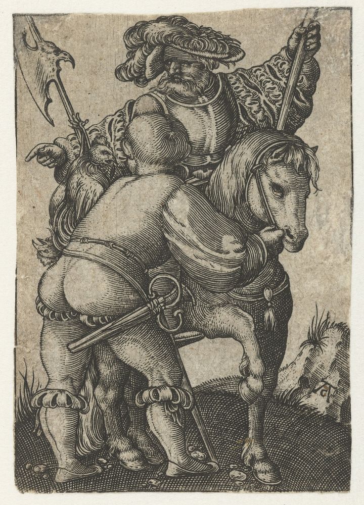 Ruiter en voetknecht (1520 - 1562) by Monogrammist AC 16e eeuw, Allaert Claesz and Jacob Binck