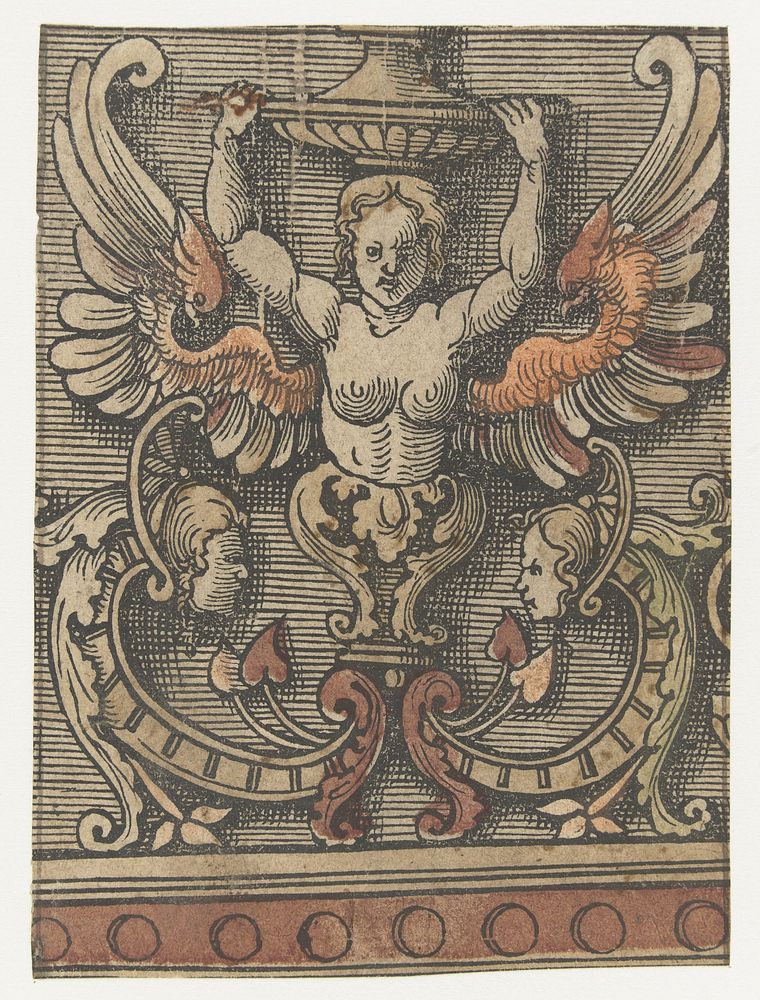 Ornament met gevleugelde vrouw (1504 - 1533) by anonymous, Jacob Cornelisz van Oostsanen and Lucas van Leyden