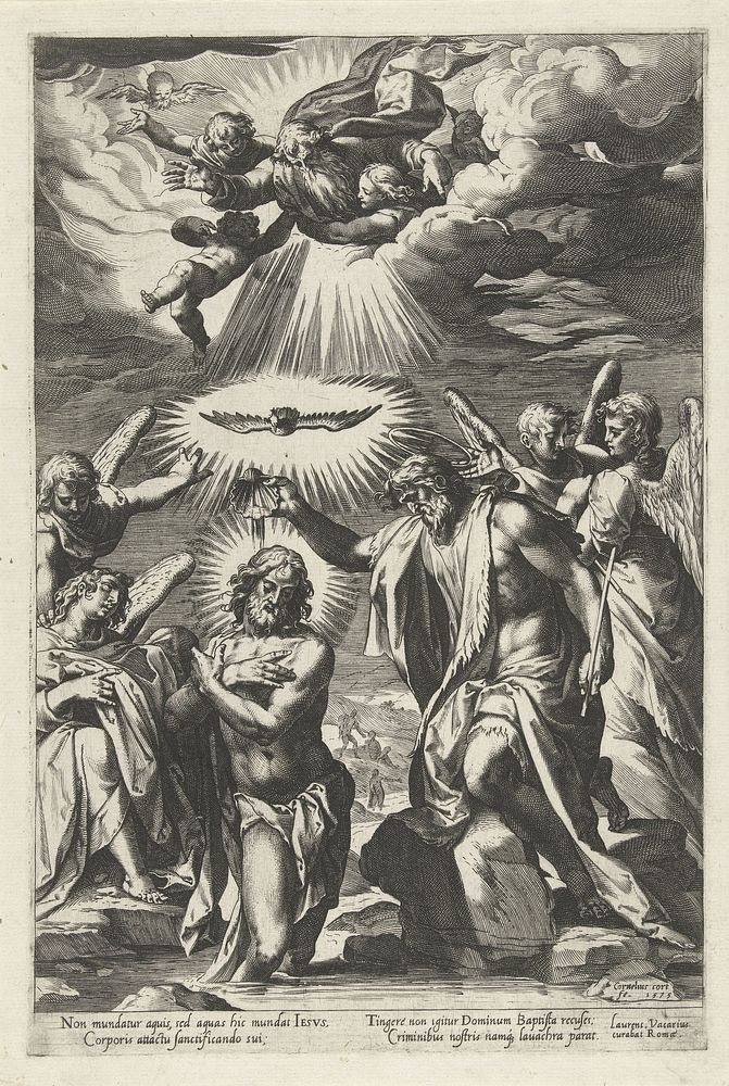 Doop van Christus in de Jordaan (1575) by Cornelis Cort, Francesco Salviati and Laurentius Vacarius