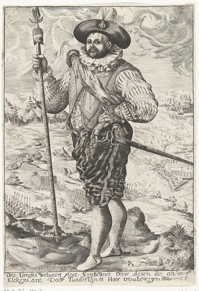 Soldaat met lans en degen (1597) by Floris Balthasarsz van Berckenrode and Monogrammist CP schrijver