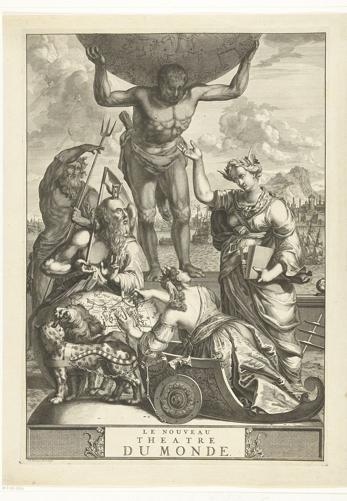 Allegorie met Atlas, Vader Tijd, Zeus, Chorografie en Historia (1713) by François van Bleyswijck, François van Bleyswijck…