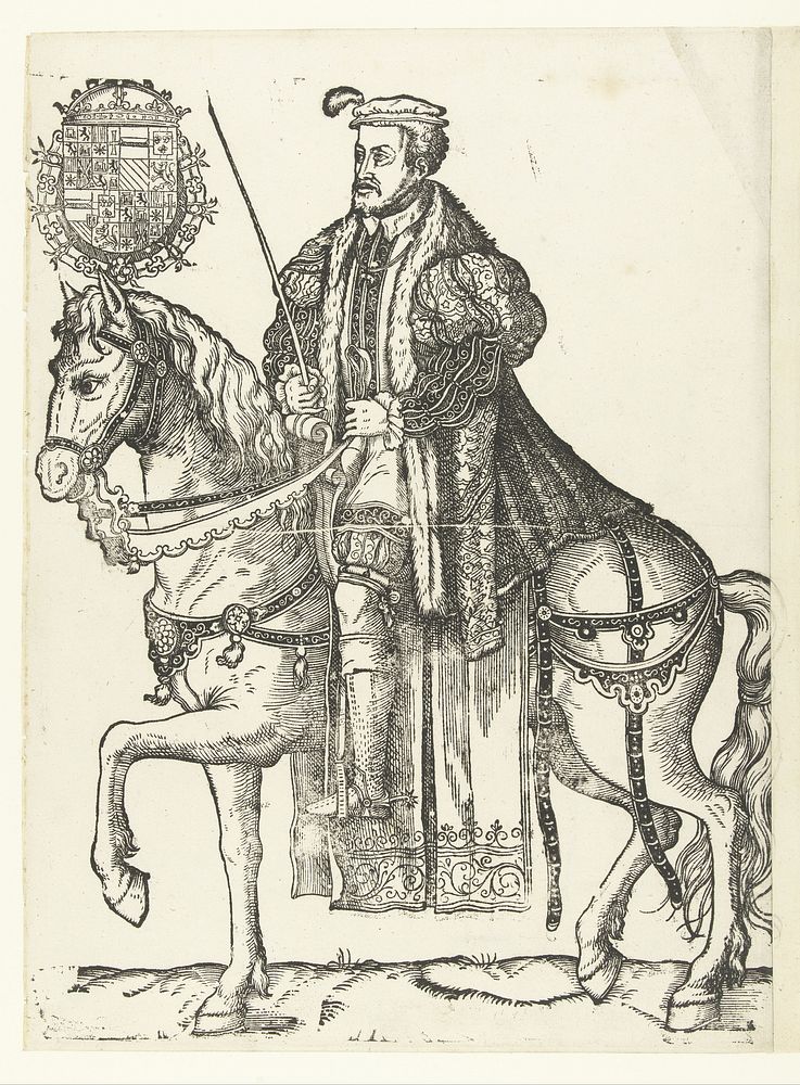 Portret van Karel V te paard (1538 - 1542) by Cornelis Anthonisz and anonymous