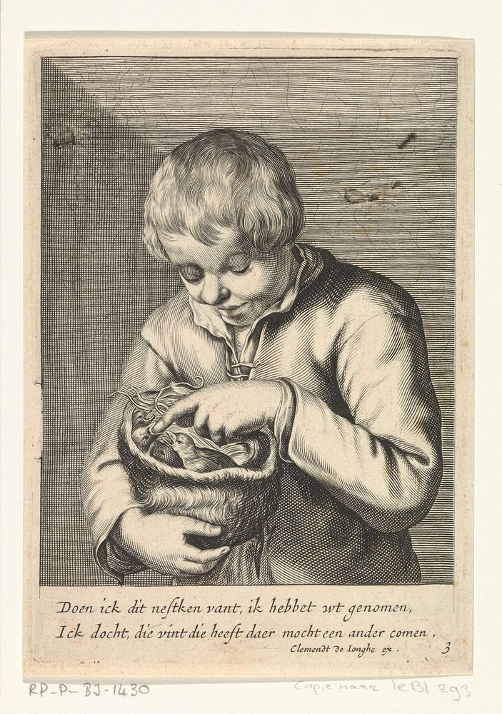 Jongen met vogelnestje (c. 1640 - c. 1670) by anonymous, Cornelis Bloemaert II, Hendrick Bloemaert and Clement de Jonghe