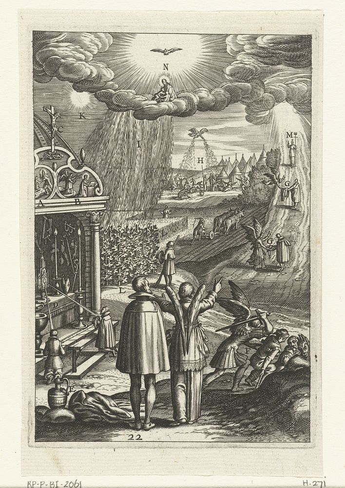 Embleem met engel die een man wijst op alle goede daden en gaven van God (1620) by Boëtius Adamsz Bolswert, Boëtius Adamsz…