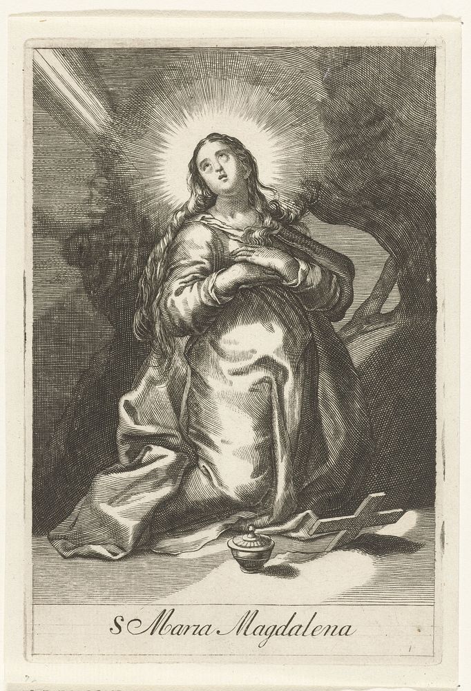 Heilige Maria Magdalena als kluizenares (1590 - 1662) by anonymous, Boëtius Adamsz Bolswert, Abraham Bloemaert and Gerard…