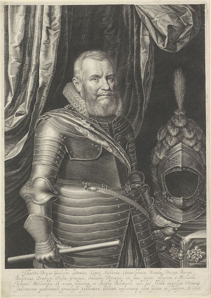 Portret van Willem Lodewijk, graaf van Nassau-Dillenburg (1616) by Boëtius Adamsz Bolswert and Michiel Jansz van Mierevelt