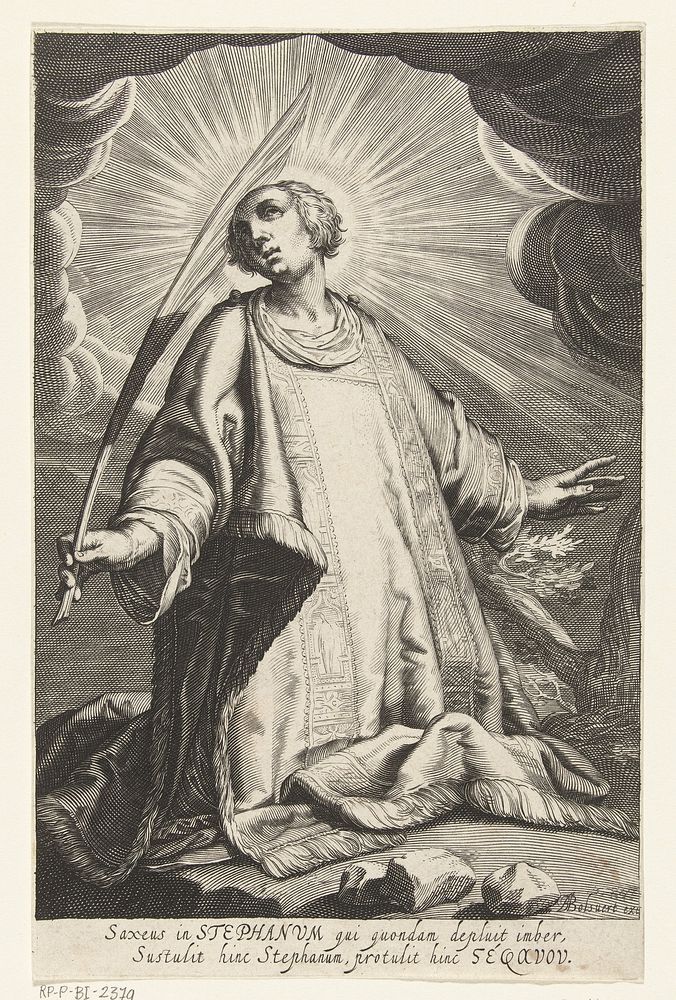 Heilige Stefanus met palmtak en stenen (1610 - 1614) by Boëtius Adamsz Bolswert, Abraham Bloemaert and Boëtius Adamsz…