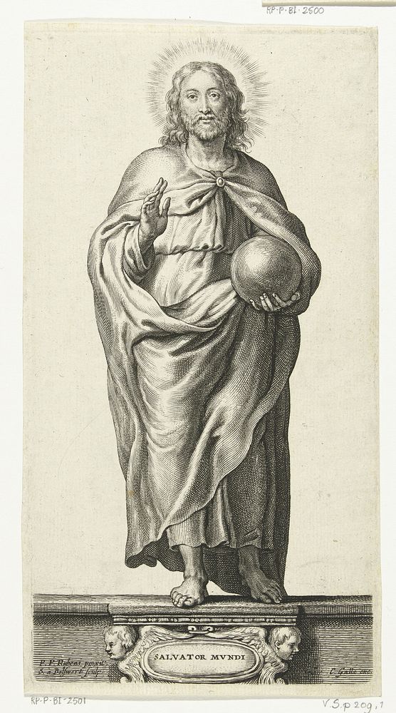 Christus als Salvator Mundi (1596 - 1659) by Schelte Adamsz Bolswert, Peter Paul Rubens and Cornelis Galle II