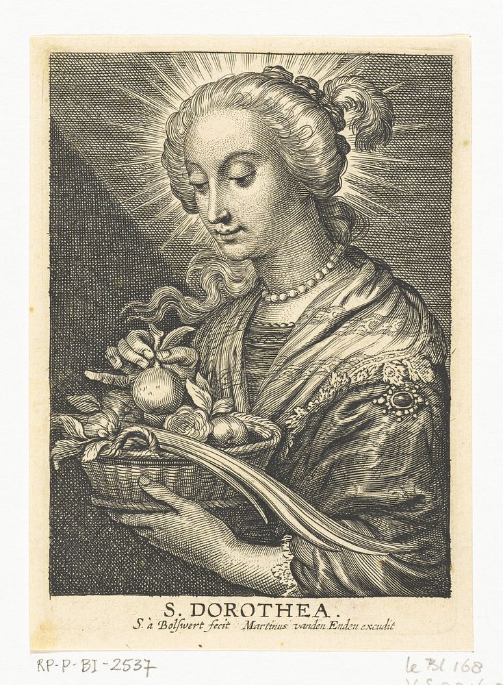 Heilige Dorothea met mand met fruit en bloemen (1596 - 1659) by Schelte Adamsz Bolswert, Peter Paul Rubens and Martinus van…