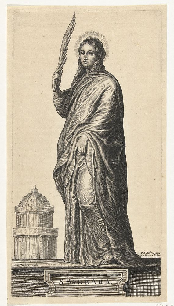 Heilige Barbara met toren (1596 - 1659) by Schelte Adamsz Bolswert, Peter Paul Rubens and Gilles Hendricx