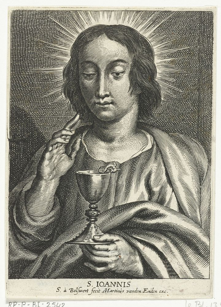 Heilige Johannes de Evangelist met miskelk (1596 - 1659) by Schelte Adamsz Bolswert, Peter Paul Rubens and Martinus van den…