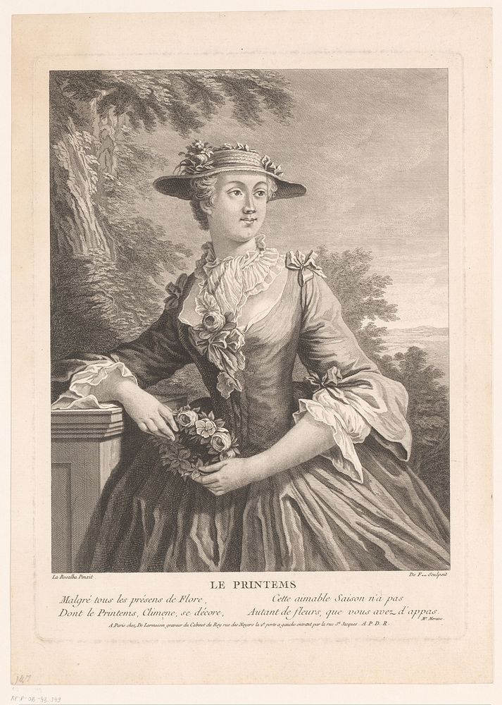Personificatie van de lente (1733 - 1755) by A J Defehrt, Rosalba Carriera, Nicolas de Larmessin III, Moraine and Lodewijk…