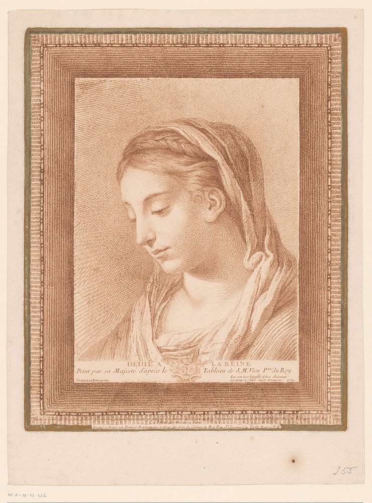 Hoofd van Maria (1759) by Jean Charles François, Joseph Marie Vien I, Jean Charles François, Maria Lesczinska koningin van…