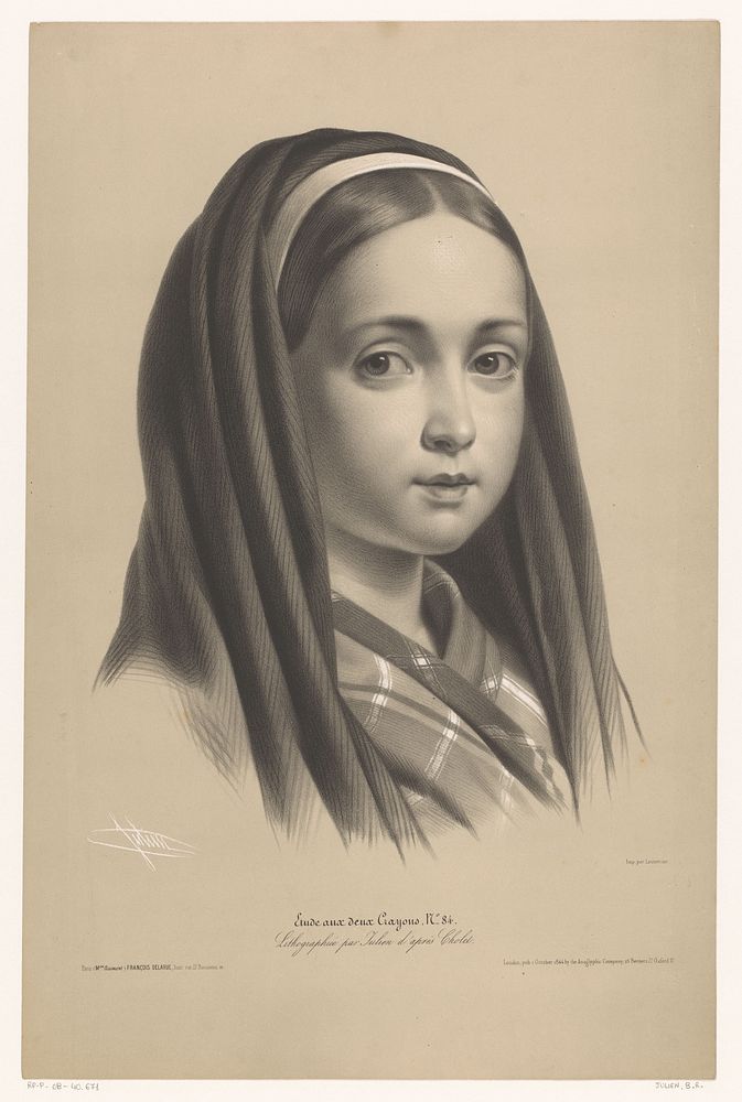 Portret van meisje (1848 - 1853) by Bernard Romain Julien, Cholet, Joseph Rose Lemercier, François Delarue and Anaglyphic…