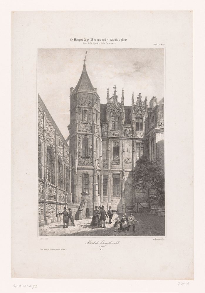 Zicht op het Hôtel du Bourgtheroulde in Rouen (1840 - 1851) by Charles Fichot, Charles Fichot, Joseph Rose Lemercier and…