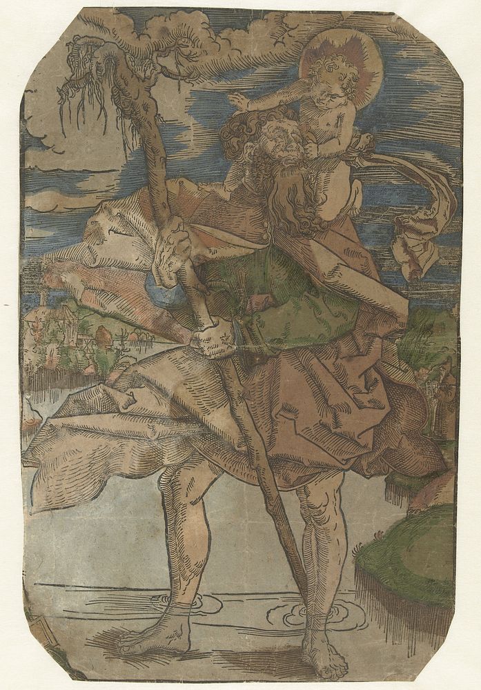 Christoffel draagt het Christuskind over rivier (1511 - 1595) by anonymous and Hans Baldung Grien