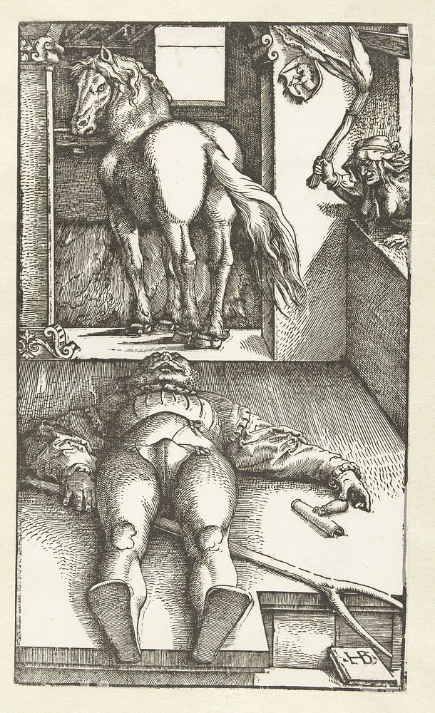 Slapende stalknecht met heks en paard (1532 - 1536) by Hans Baldung Grien