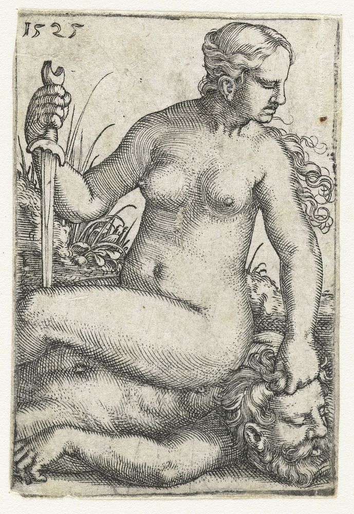 Judith met zwaard zittend op het onthoofde lichaam van Holofernes (1525) by Barthel Beham and Barthel Beham