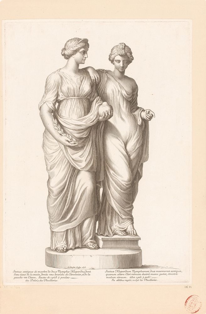 Antiek standbeeld van twee Hesperiden (1678) by Etienne Baudet