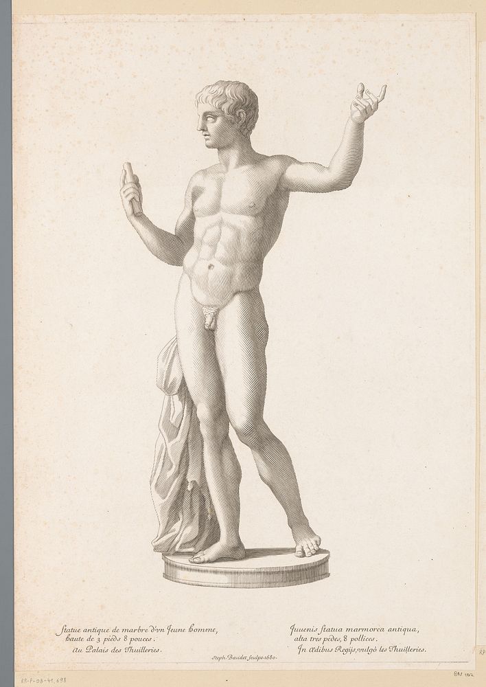 Antiek standbeeld van een jongeman (1680) by Etienne Baudet
