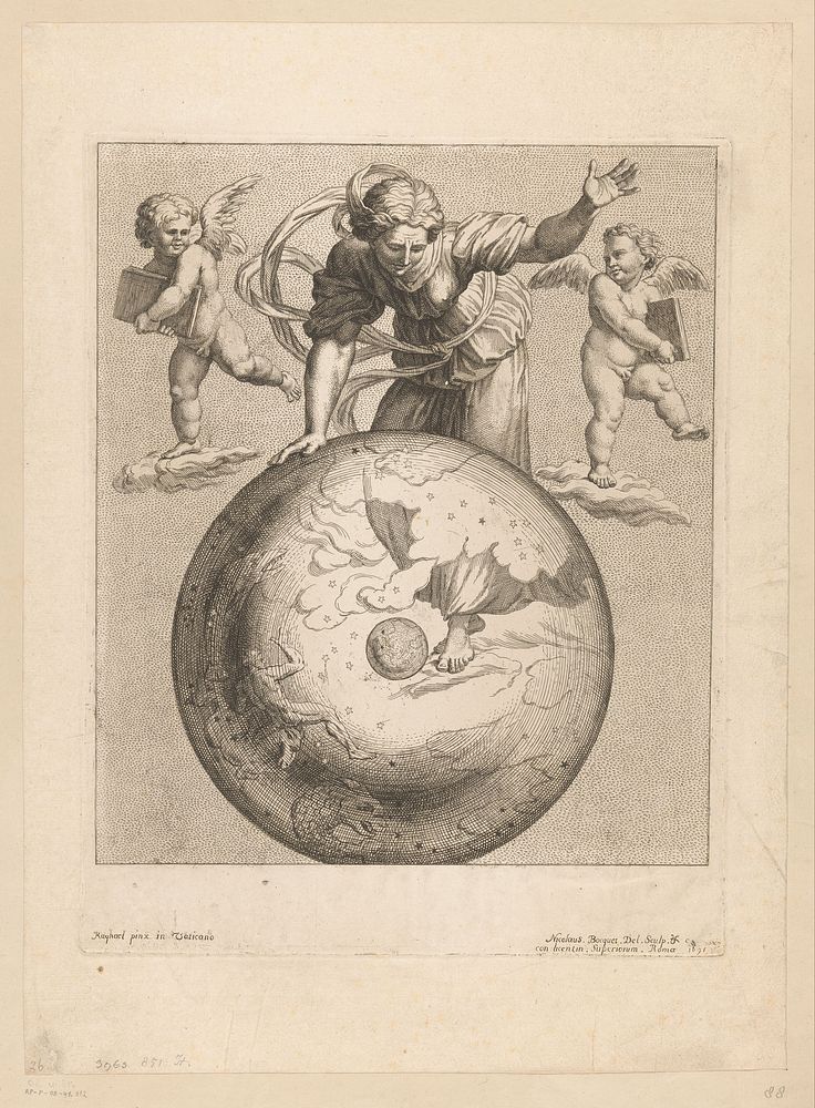 Astronomische voorstelling van de dageraad met twee putti (1691) by Nicolas Bocquet, Nicolas Bocquet, Rafaël, Alexander VIII…