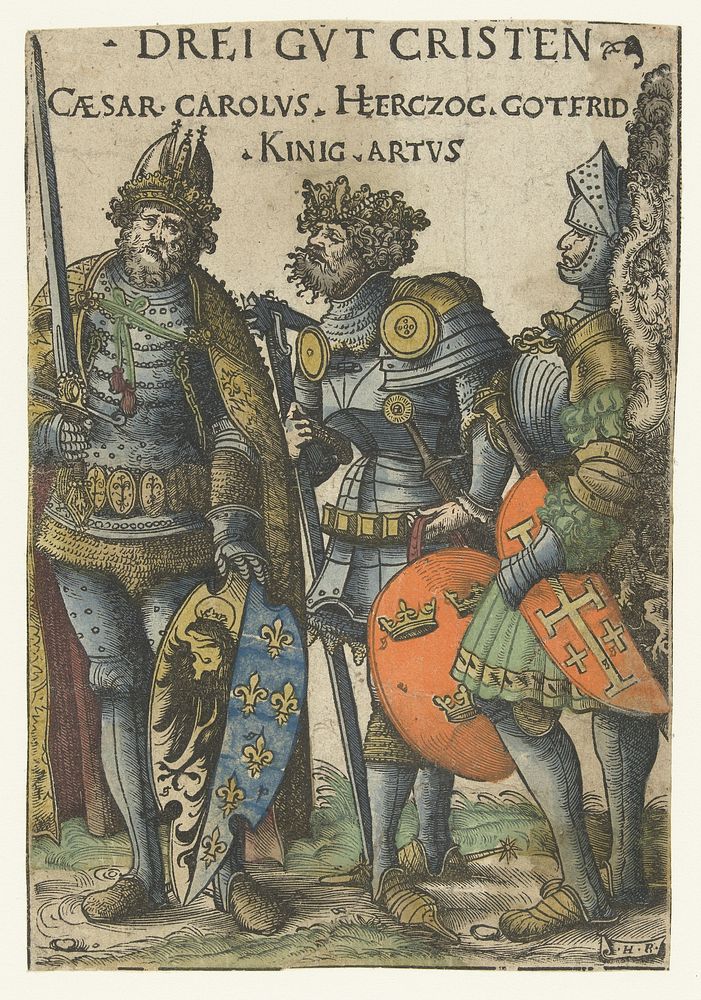 Karel de Grote, Godfried IV van Bouillon en Koning Arthur als drie christelijke helden (1516 - 1519) by Hans Burgkmair I
