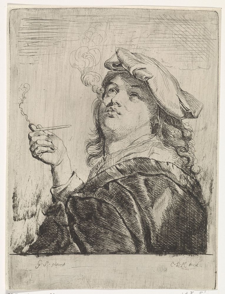 Roker met een pijp in de hand (1665 - 1738) by Carel de Moor II and Godfried Schalcken