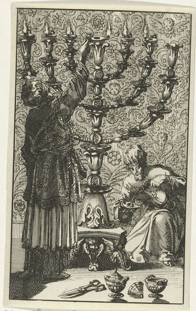Gouden zevenarmige kandelaar of menora (1683 - 1762) by anonymous and Jan Luyken
